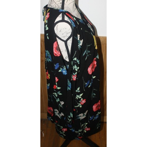 Old Navy Black Floral Cold Shoulder Dress with Pleated Bodice SzXL Keyhole - Picture 5 of 10